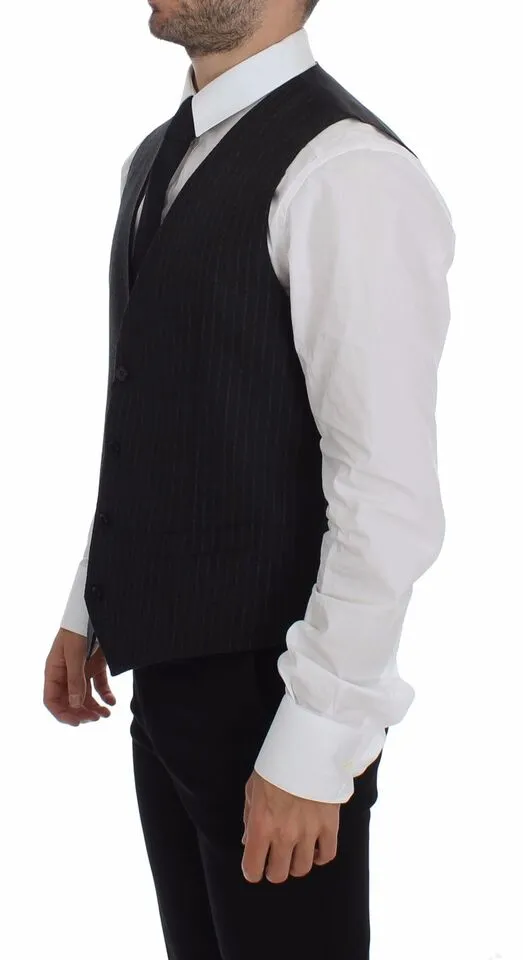 Dolce & Gabbana Men's Elegant Gray Striped Wool Dress Vest