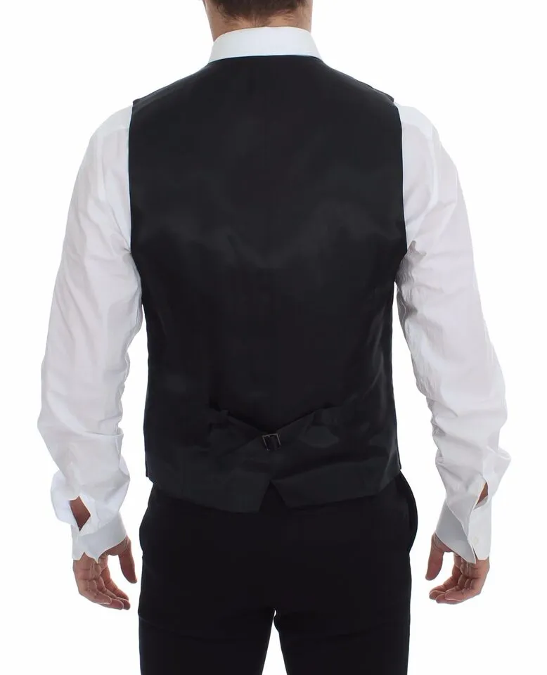 Dolce & Gabbana Men's Elegant Gray Striped Wool Dress Vest