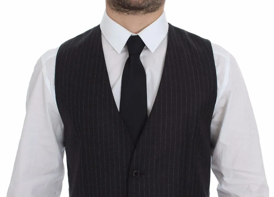 Dolce & Gabbana Men's Elegant Gray Striped Wool Dress Vest