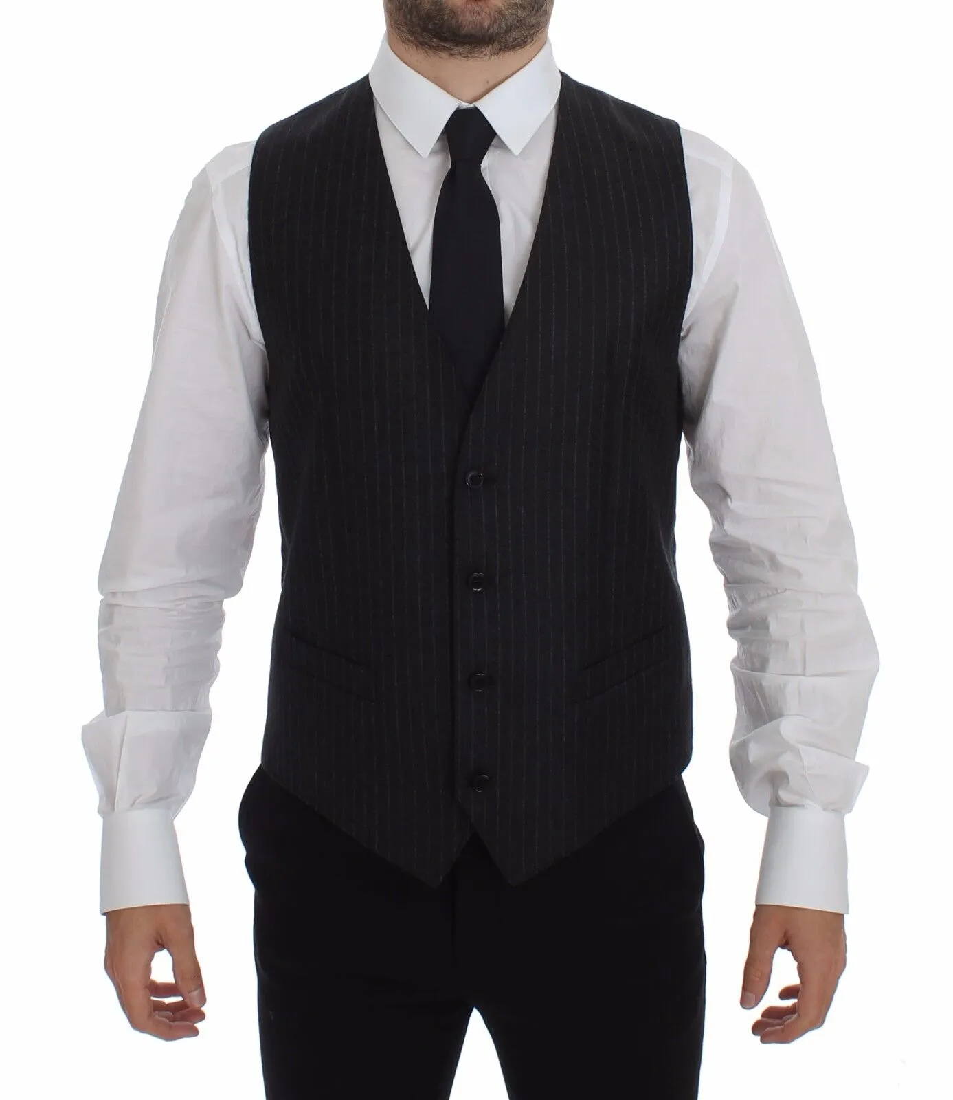 Dolce & Gabbana Men's Elegant Gray Striped Wool Dress Vest