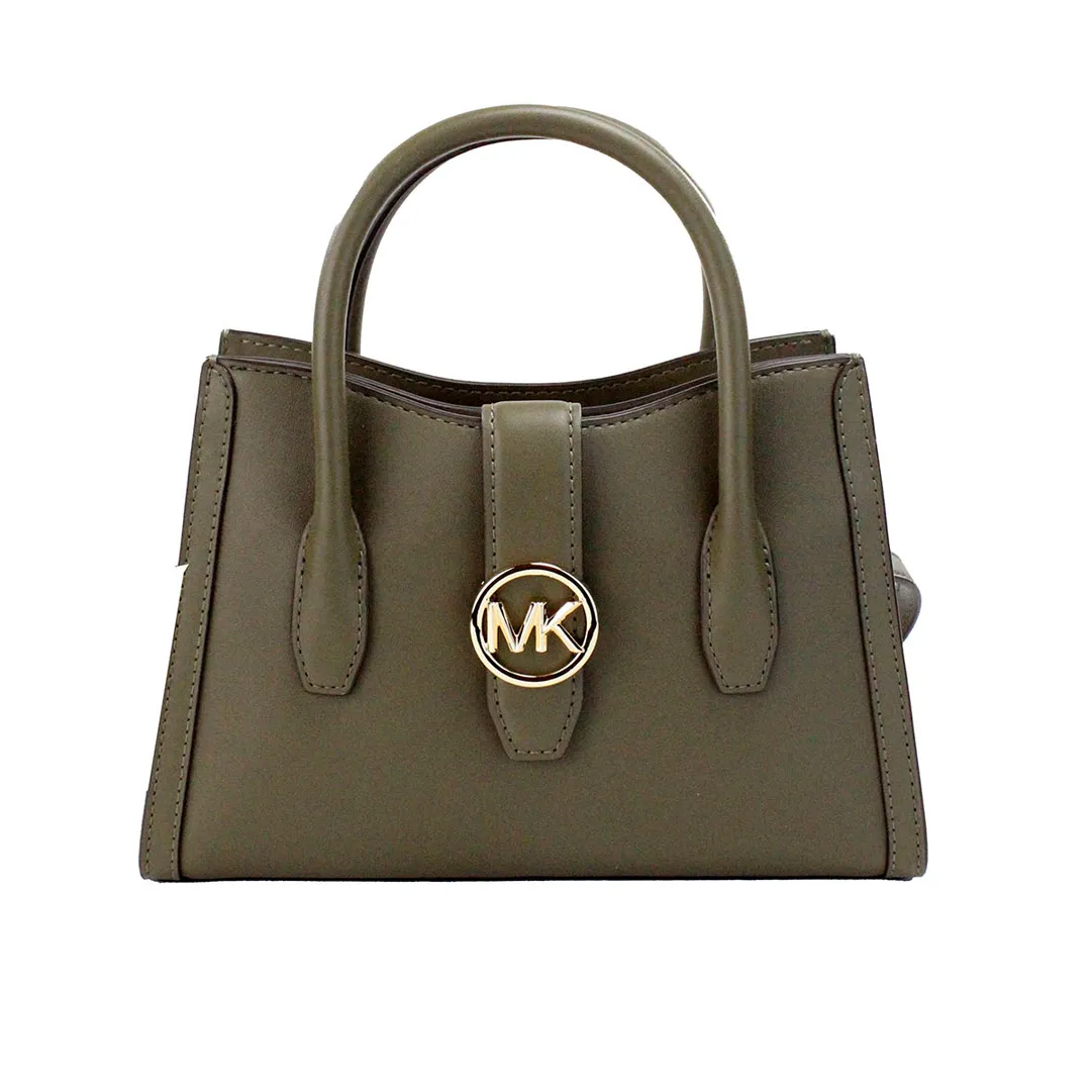 Michael Kors Women's Gabby Small Olive Faux Leather Top Zip Satchel Crossbody Bag