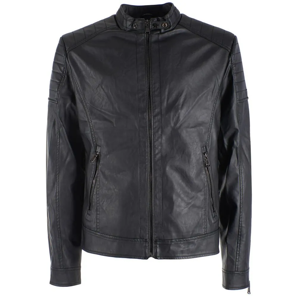 Yes Zee Men's Sleek Eco-Leather Zip Jacket in Black