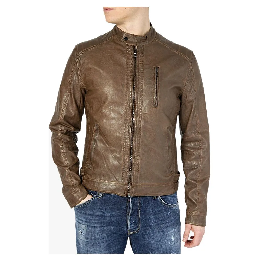 Yes Zee Men's Eco-Leather Zip Jacket with Button Details