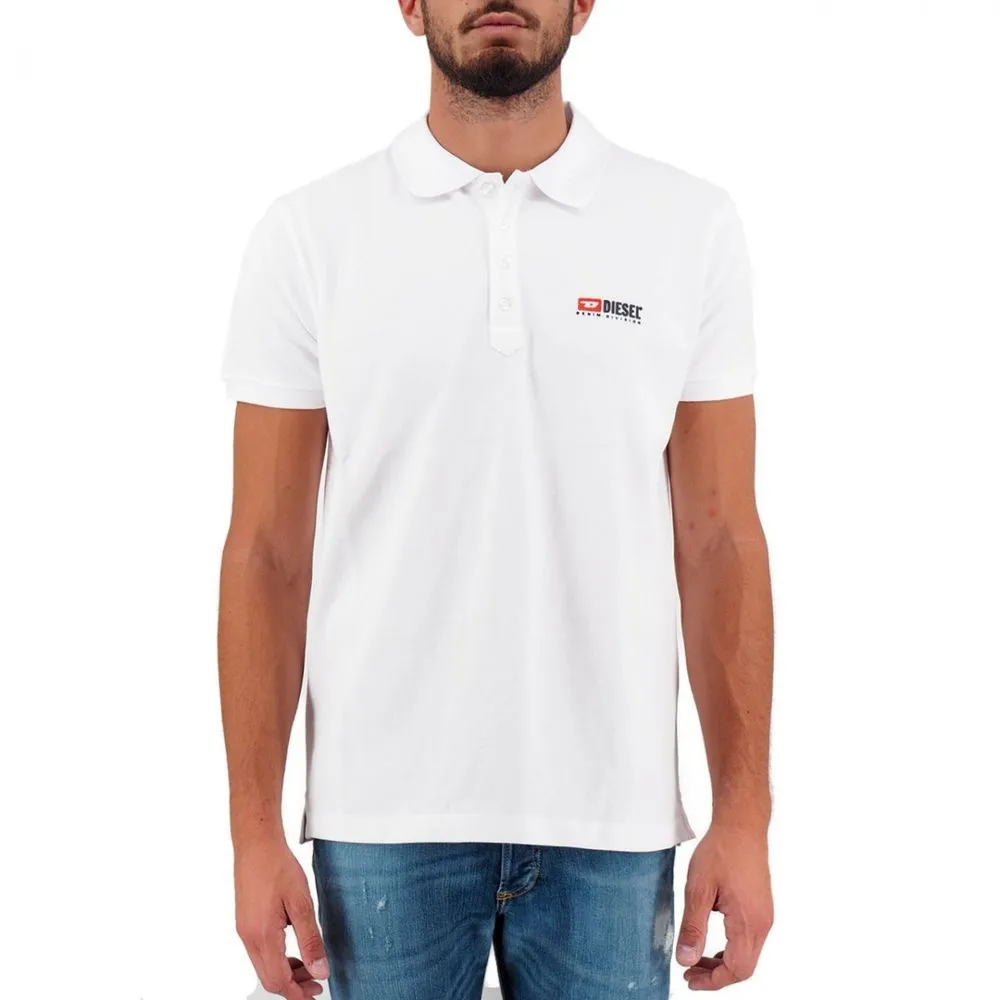 Diesel Men's Elegant White Cotton Polo Shirt with Contrasting Logo
