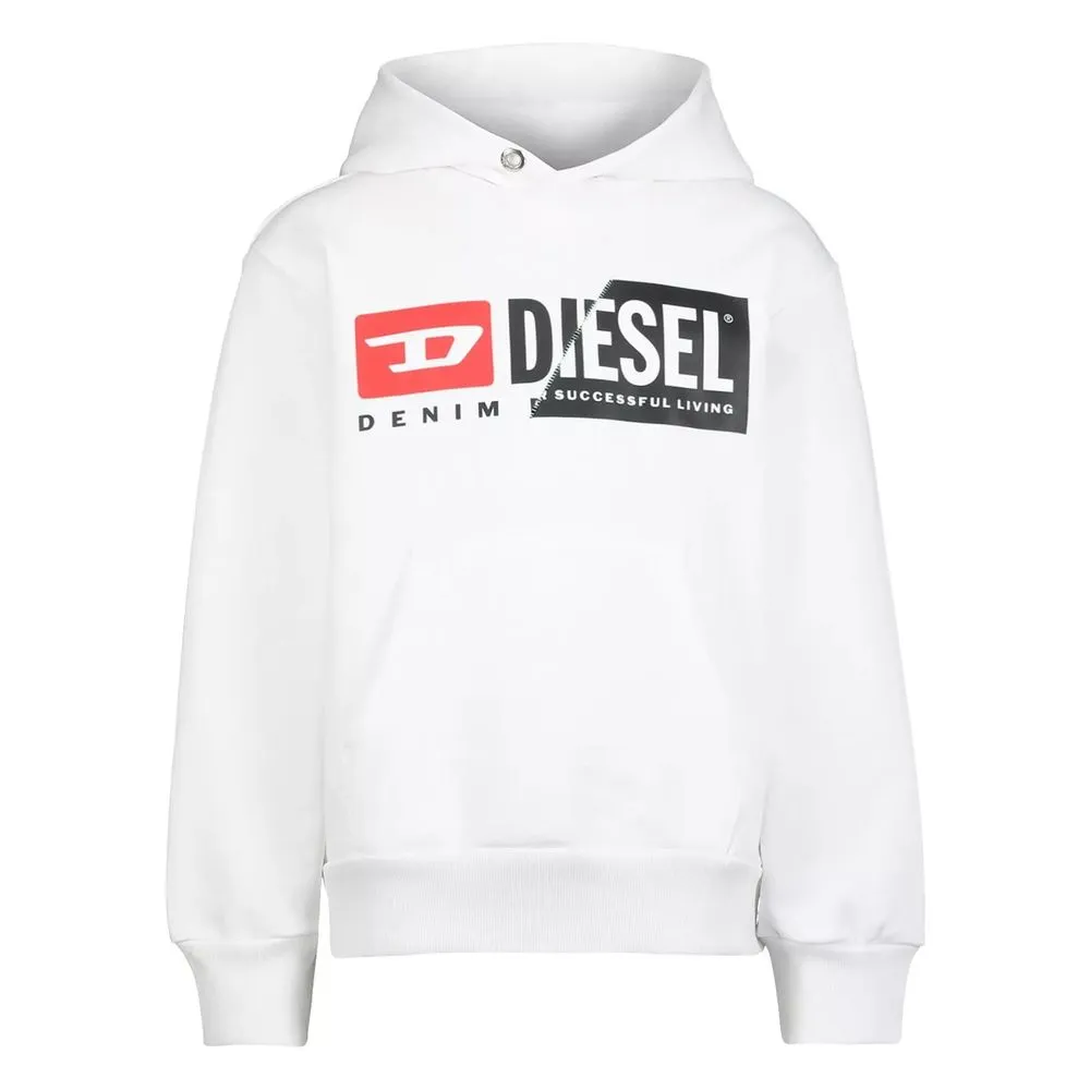 Diesel Men's Winter White Cotton Hoodie with Designer Appeal