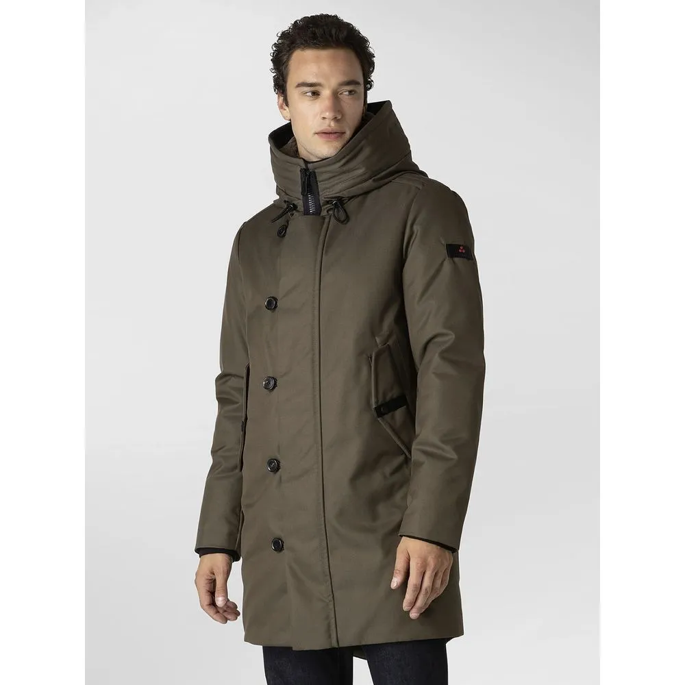 Peuterey Men's Elegant Green Parka with Real Rabbit Fur Trim
