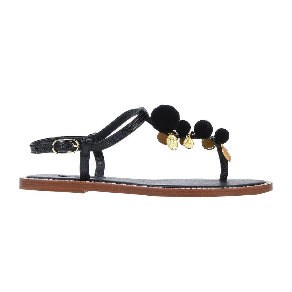 Dolce & Gabbana Women's Elegant Leather Flip Flops in Classic Black