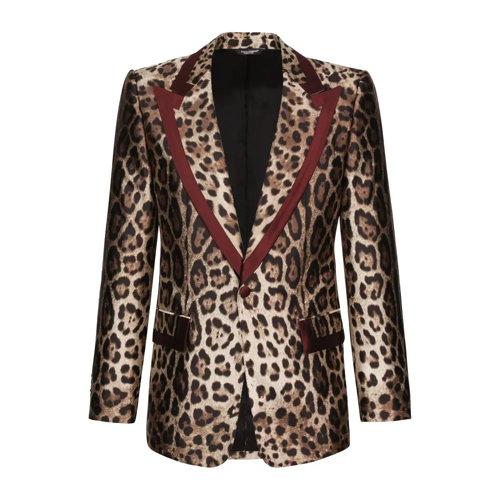 Dolce & Gabbana Men's Elegant Leopard Print Silk Tuxedo Jacket