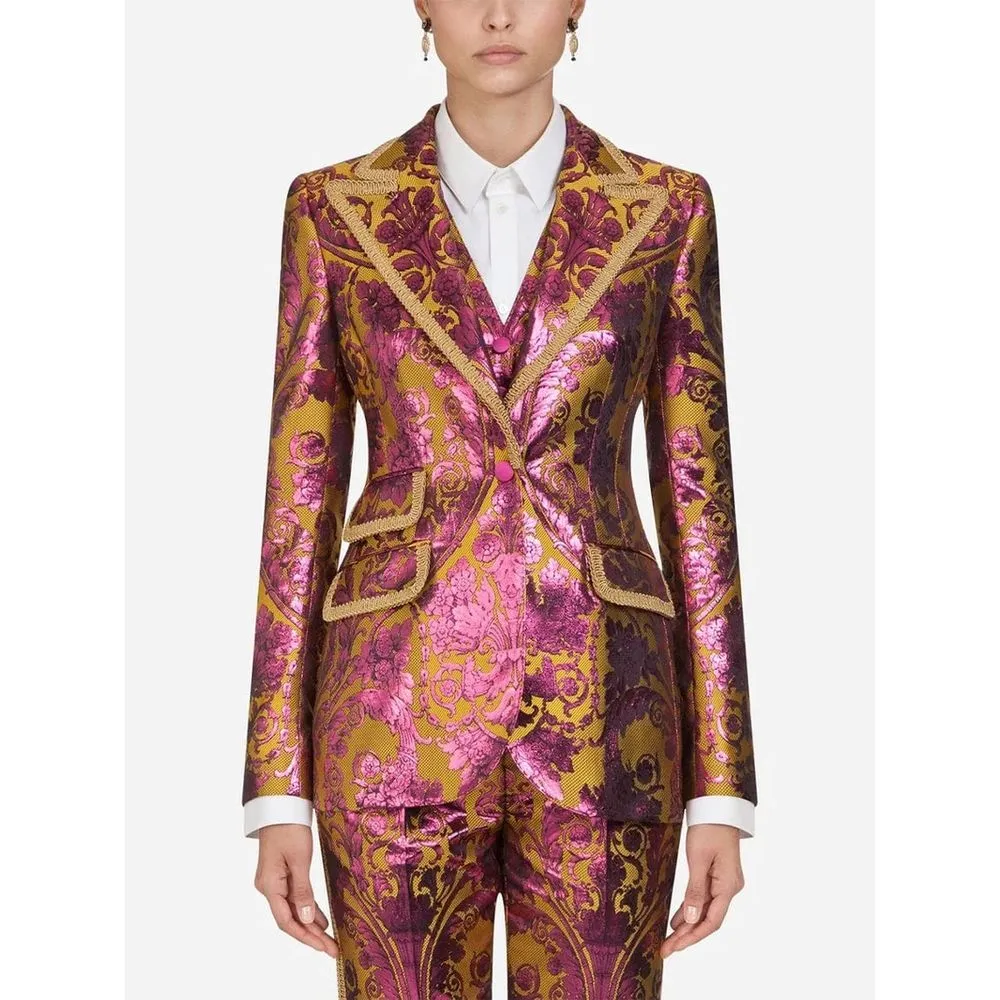 Dolce & Gabbana Women's Floral Jacquard Blazer with Metal Fibre Detail