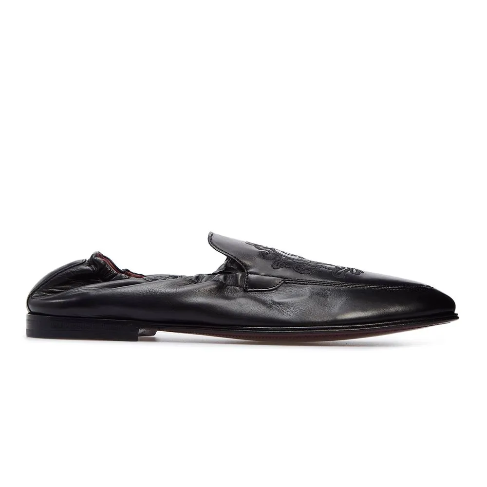 Dolce & Gabbana Men's Elegant Embroidered Leather Loafers