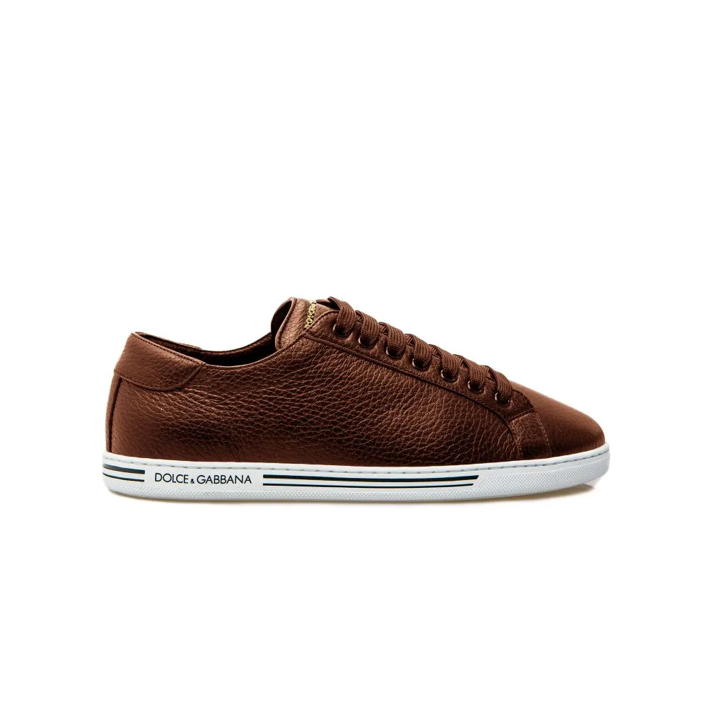 Dolce & Gabbana Men's Baroque Print Deer Leather Sneakers