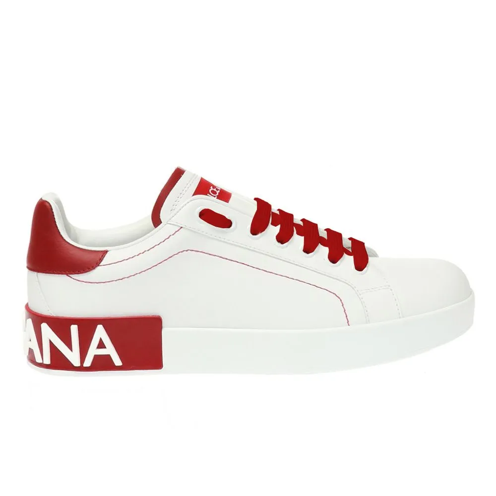 Dolce & Gabbana Women's Elegant Red Calfskin Sneakers with Embossed Logo
