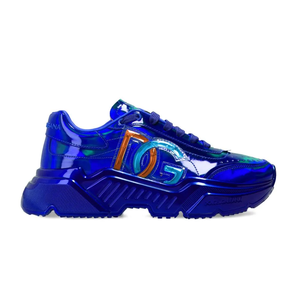 Dolce & Gabbana Women's Metallic Blue Calfskin High Sneakers with Unique Accents