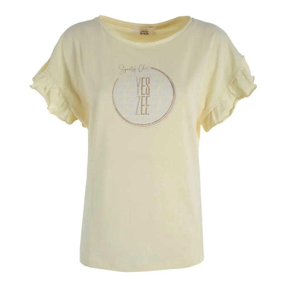 Yes Zee Women's Chic Bat Sleeve Ruffled Cotton Tee  Sunny Yellow