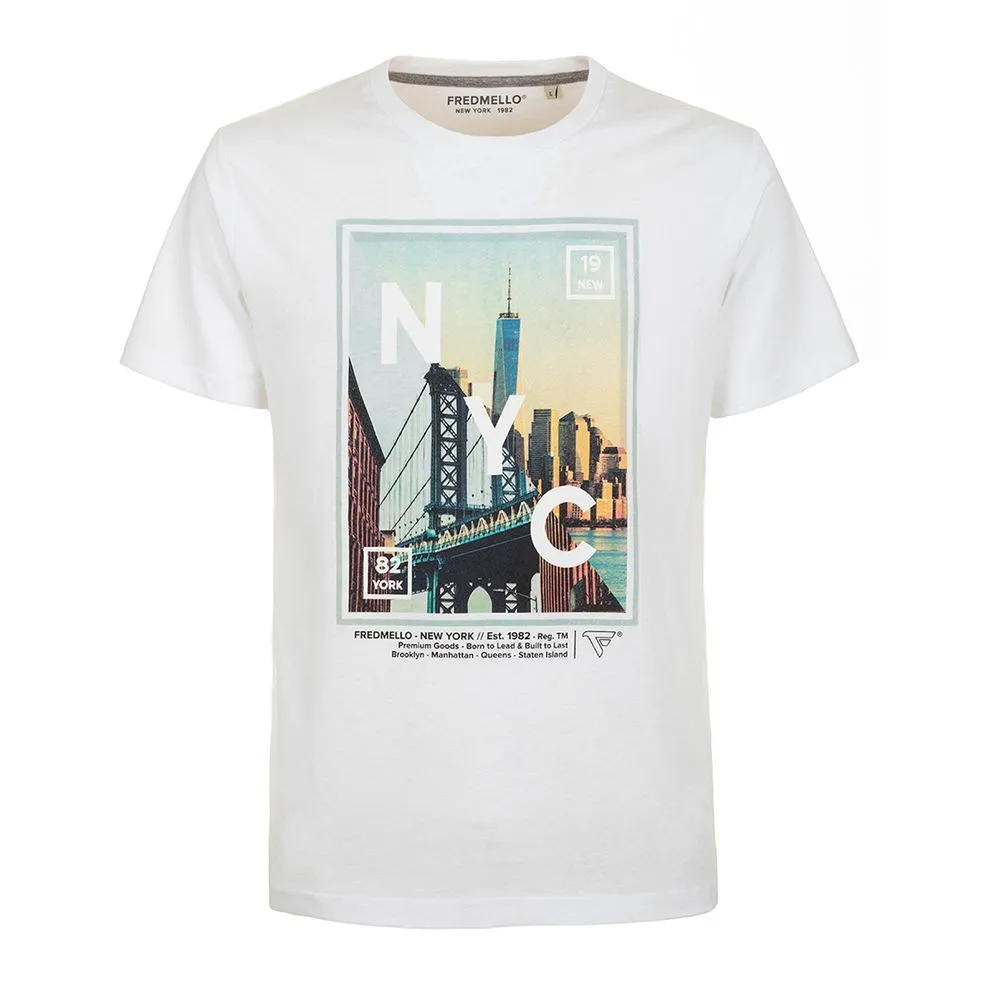 Fred Mello Men's Crisp White Cotton Crewneck Tee