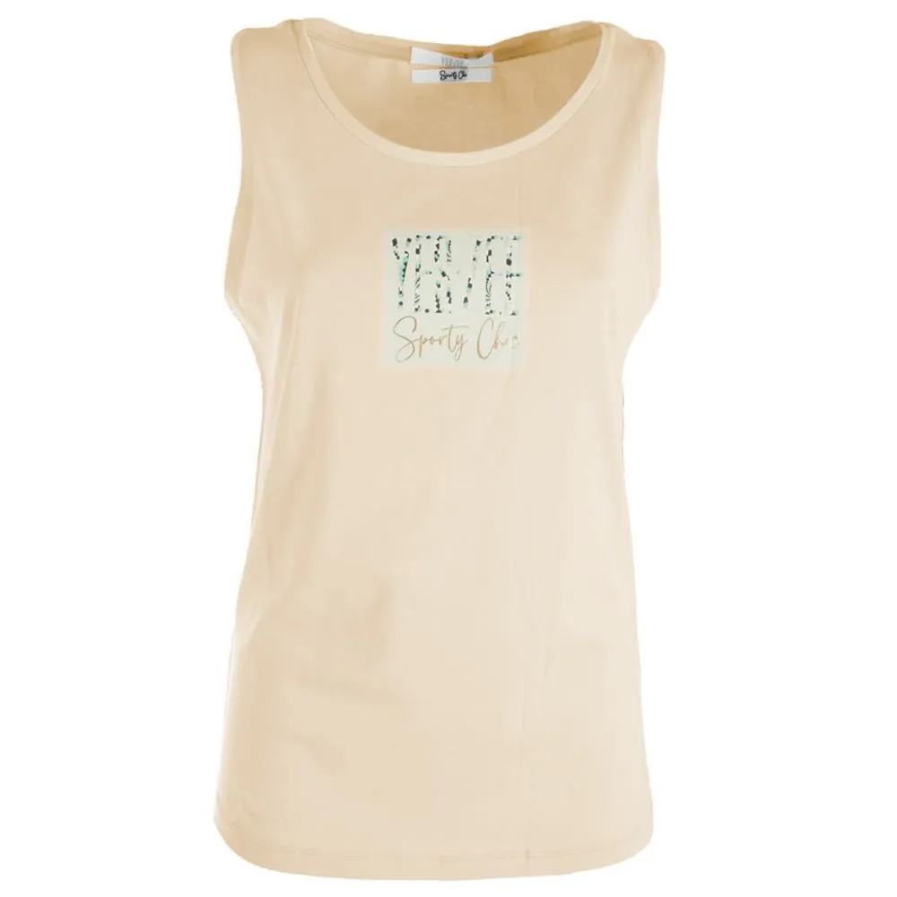 Yes Zee Women's Chic Beige Crew-Neck Cotton Tee