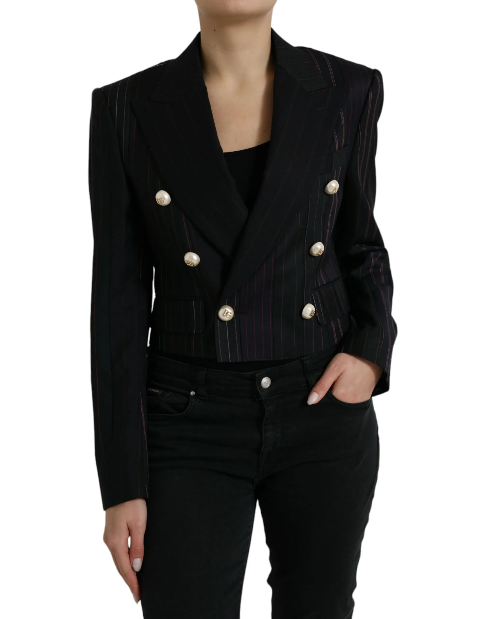 Dolce & Gabbana Women's Elegant Striped Double Breasted Wool Blazer