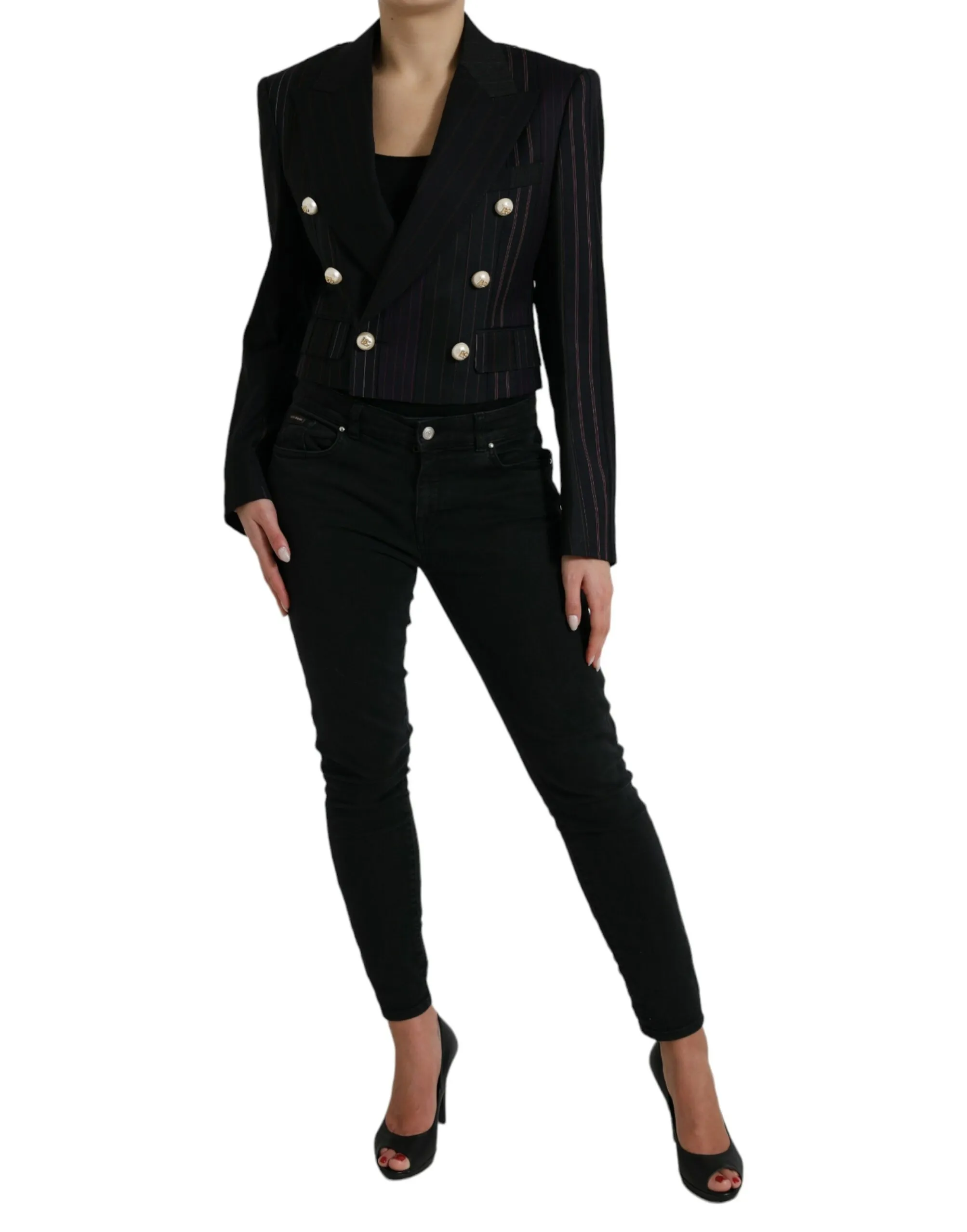 Dolce & Gabbana Women's Elegant Striped Double Breasted Wool Blazer