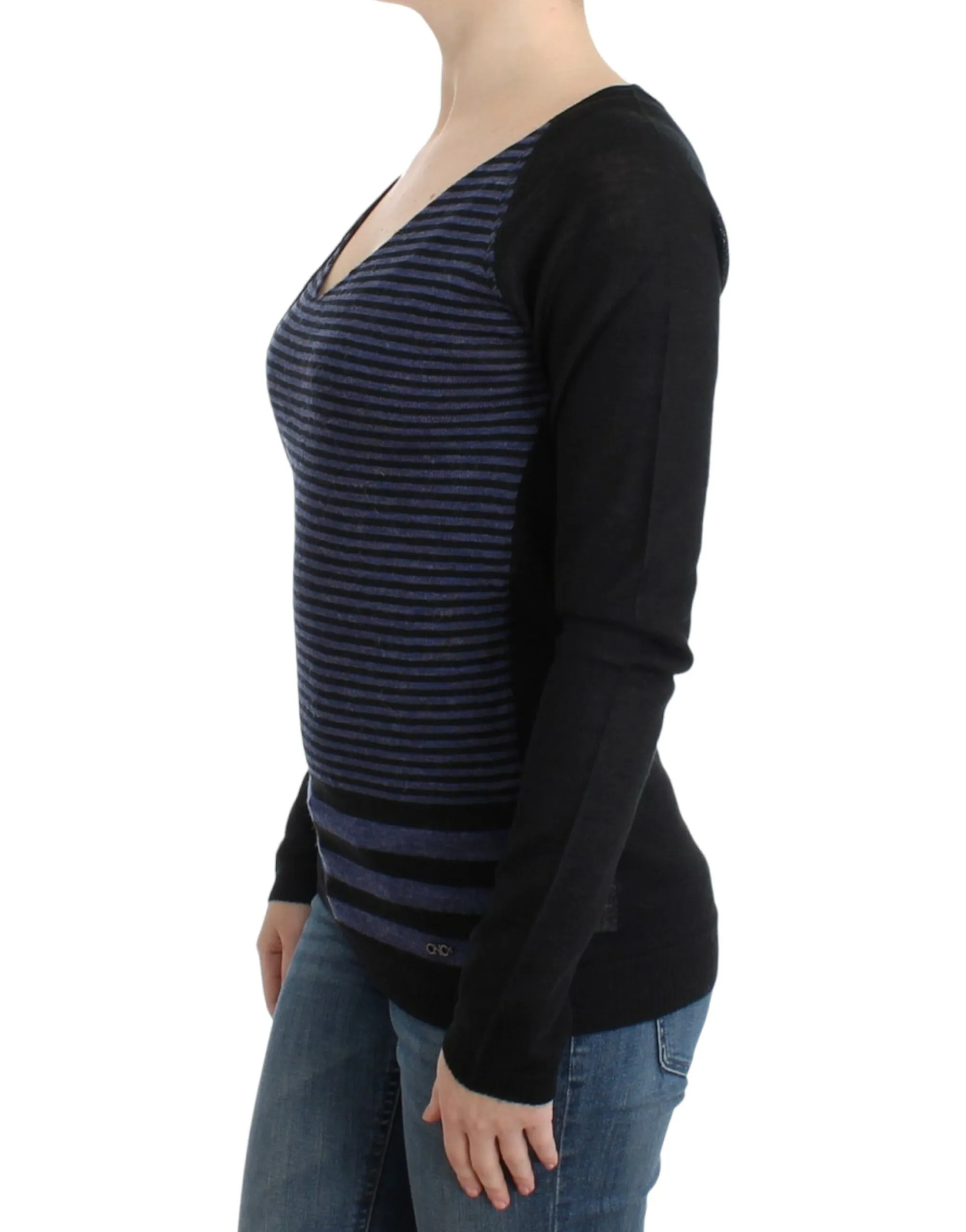 Costume National Women's Chic Striped V-Neck Wool Blend Sweater