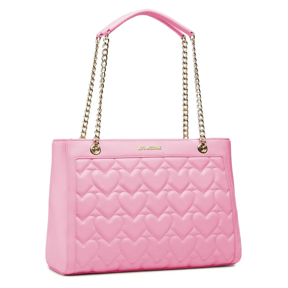 Love Moschino Women's Chic Pink Faux Leather Heart Shopping Bag