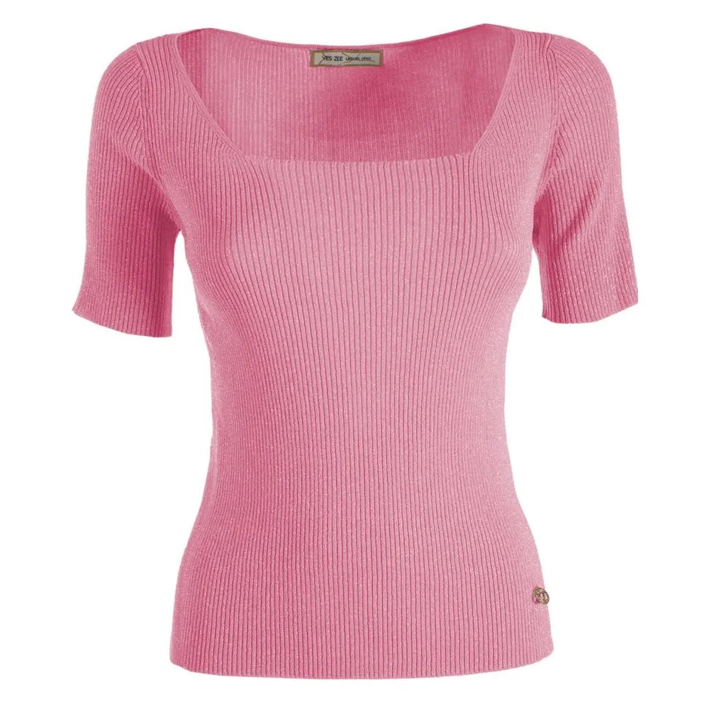 Yes Zee Women's Chic Square Neckline Short-Sleeve Sweater