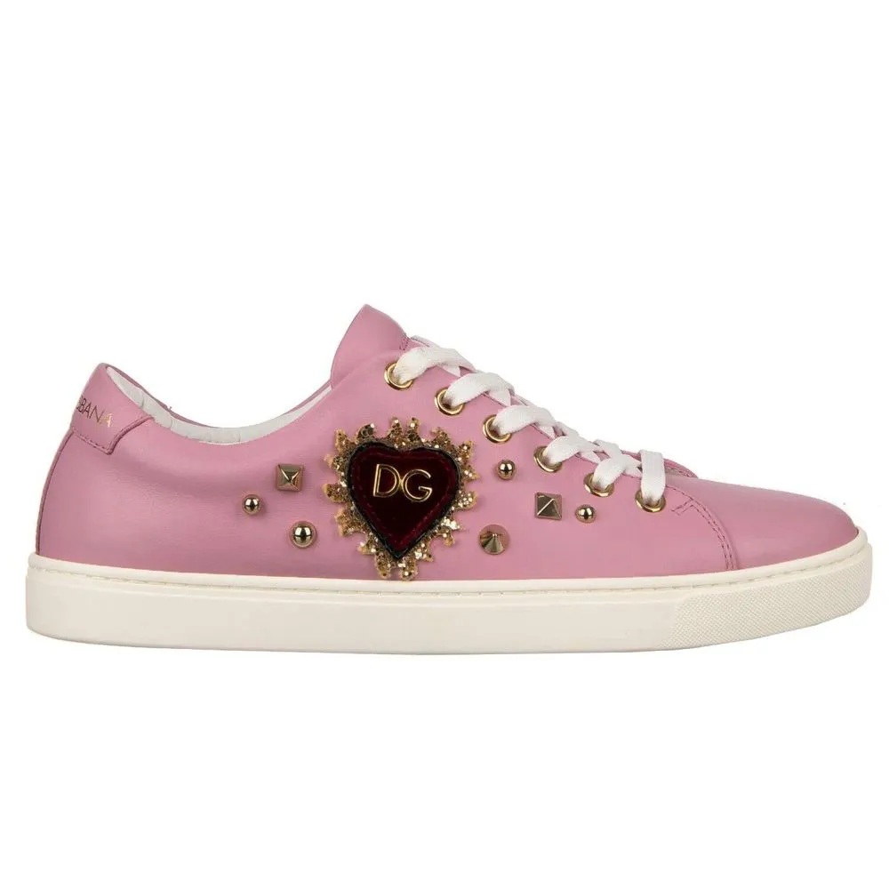 Dolce & Gabbana Women's Antique Pink Nappa Calfskin Sneakers with Studs