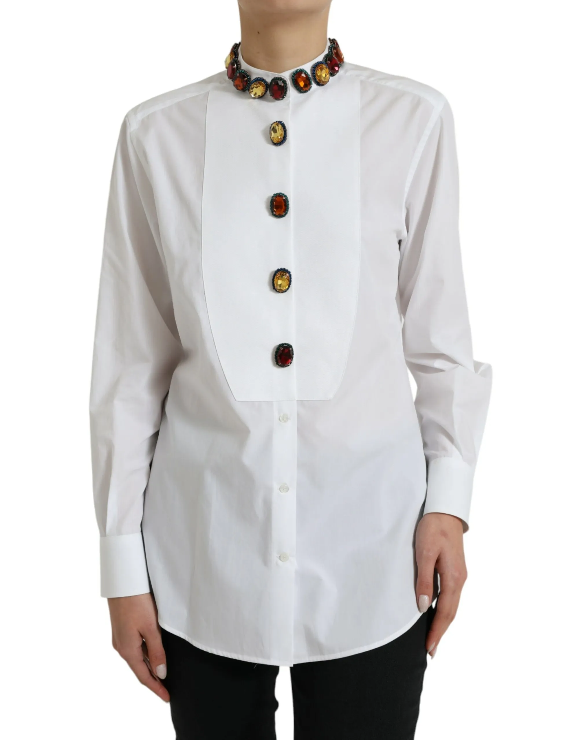 Dolce & Gabbana Women's Elegant Crystal-Embellished White Cotton Top