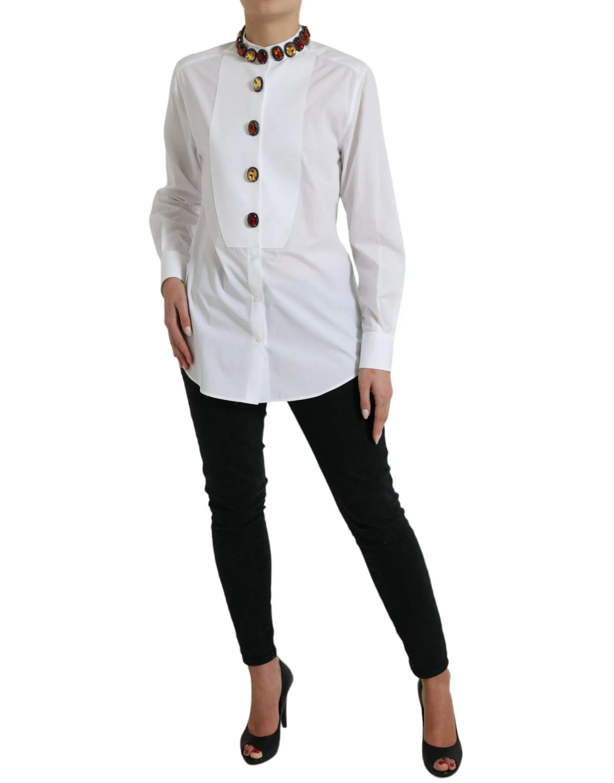 Dolce & Gabbana Women's Elegant Crystal-Embellished White Cotton Top