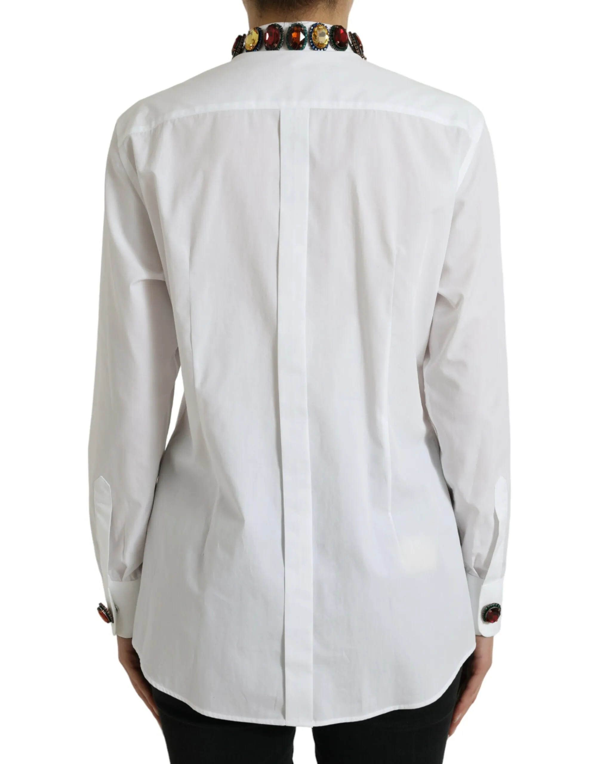 Dolce & Gabbana Women's Elegant Crystal-Embellished White Cotton Top