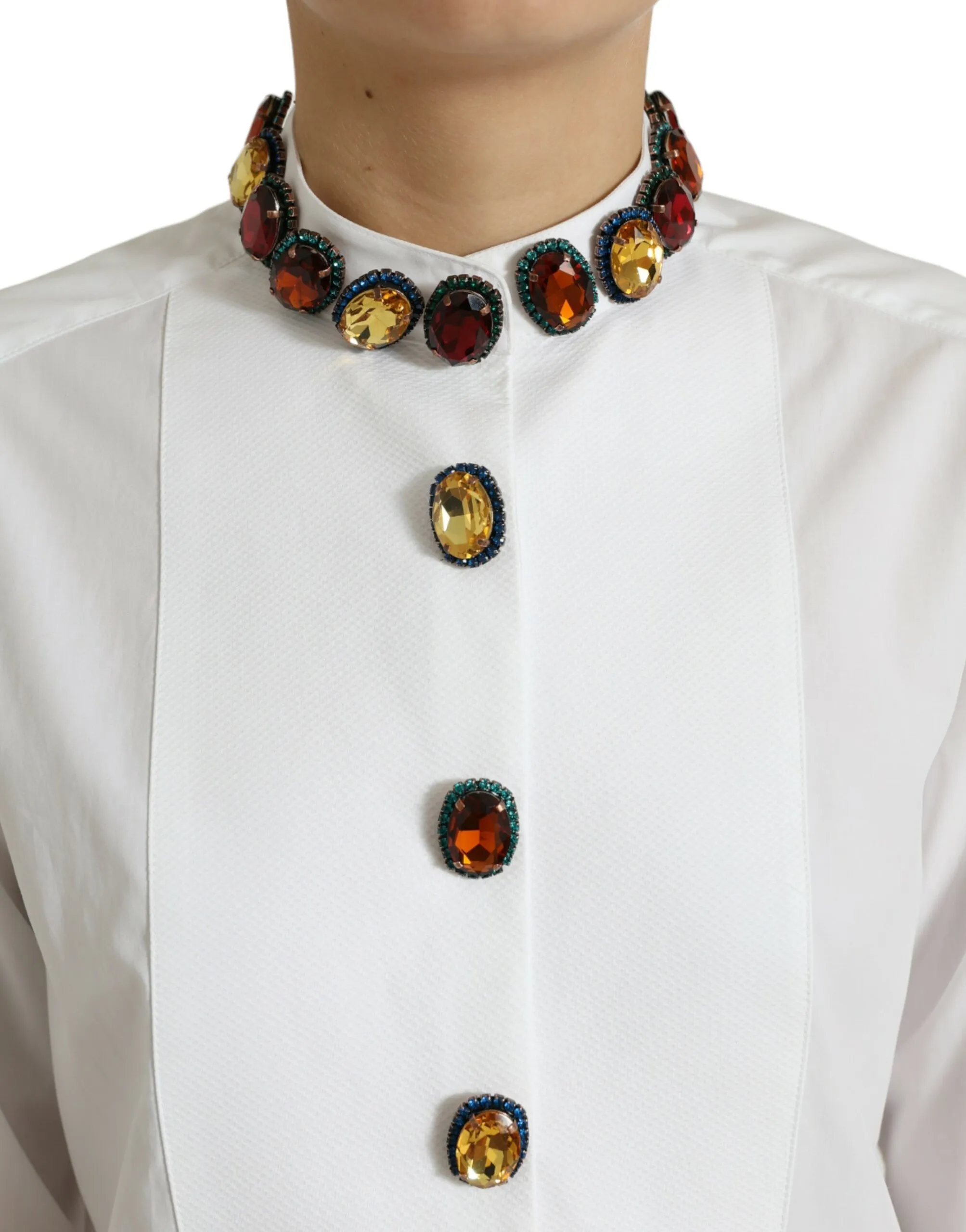 Dolce & Gabbana Women's Elegant Crystal-Embellished White Cotton Top