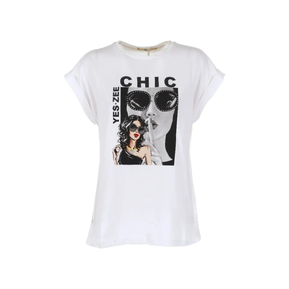 Yes Zee Women's Elegant Rhinestone Embellished Crew-Neck Tee