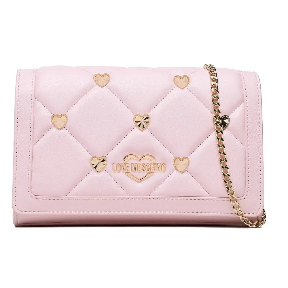 Love Moschino Women's Chic Pink Faux Leather Crossbody Bag with Gold Accents