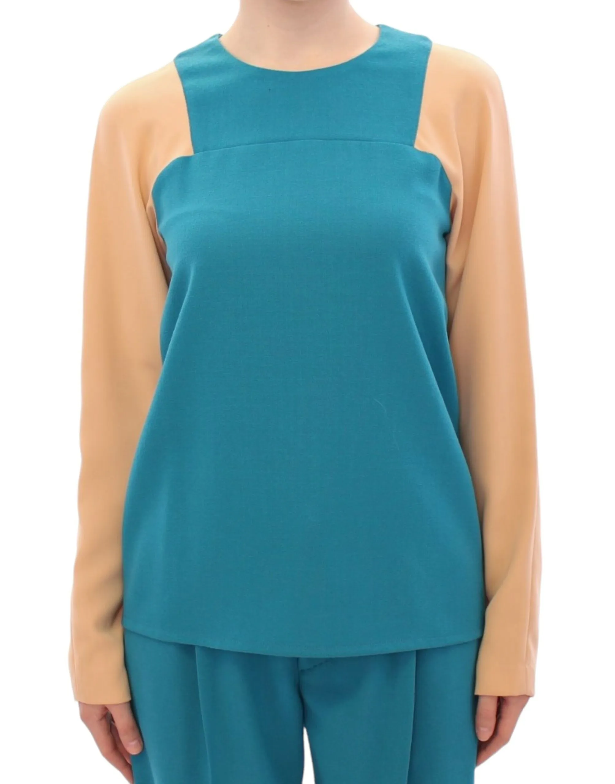 CO|TE Women's Elegant Blue and Beige Crew-neck Sweater