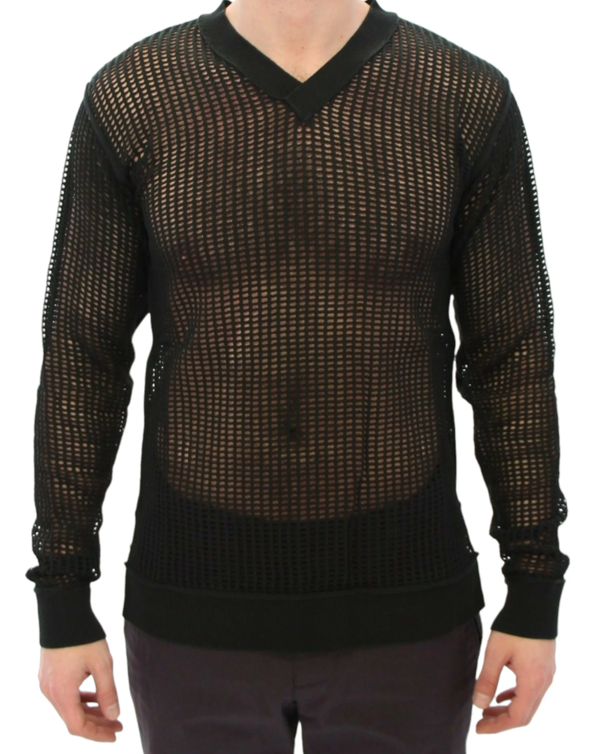 Dolce & Gabbana Men's Elegant V-Neck Dark Green Knitted Sweater