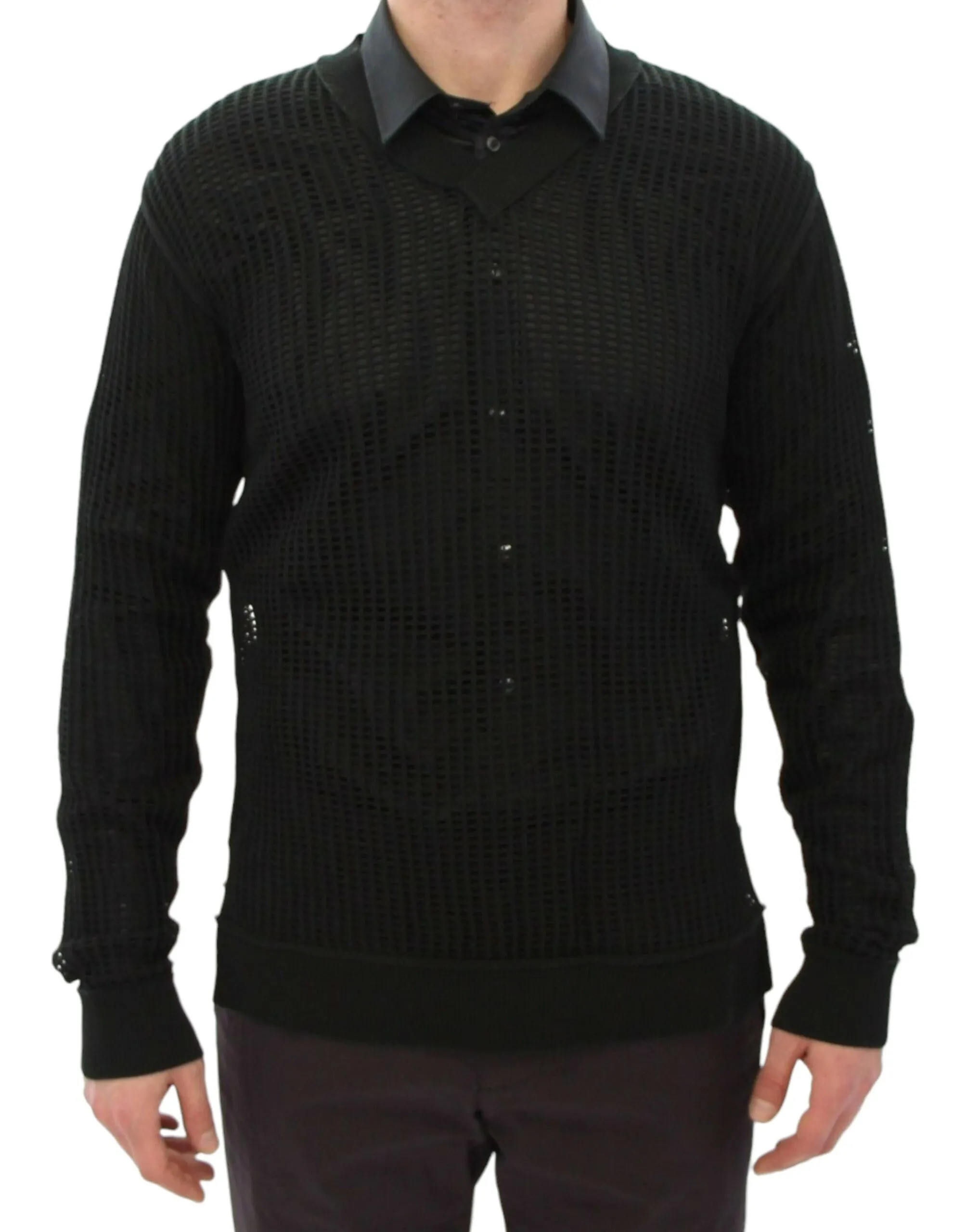 Dolce & Gabbana Men's Elegant V-Neck Dark Green Knitted Sweater