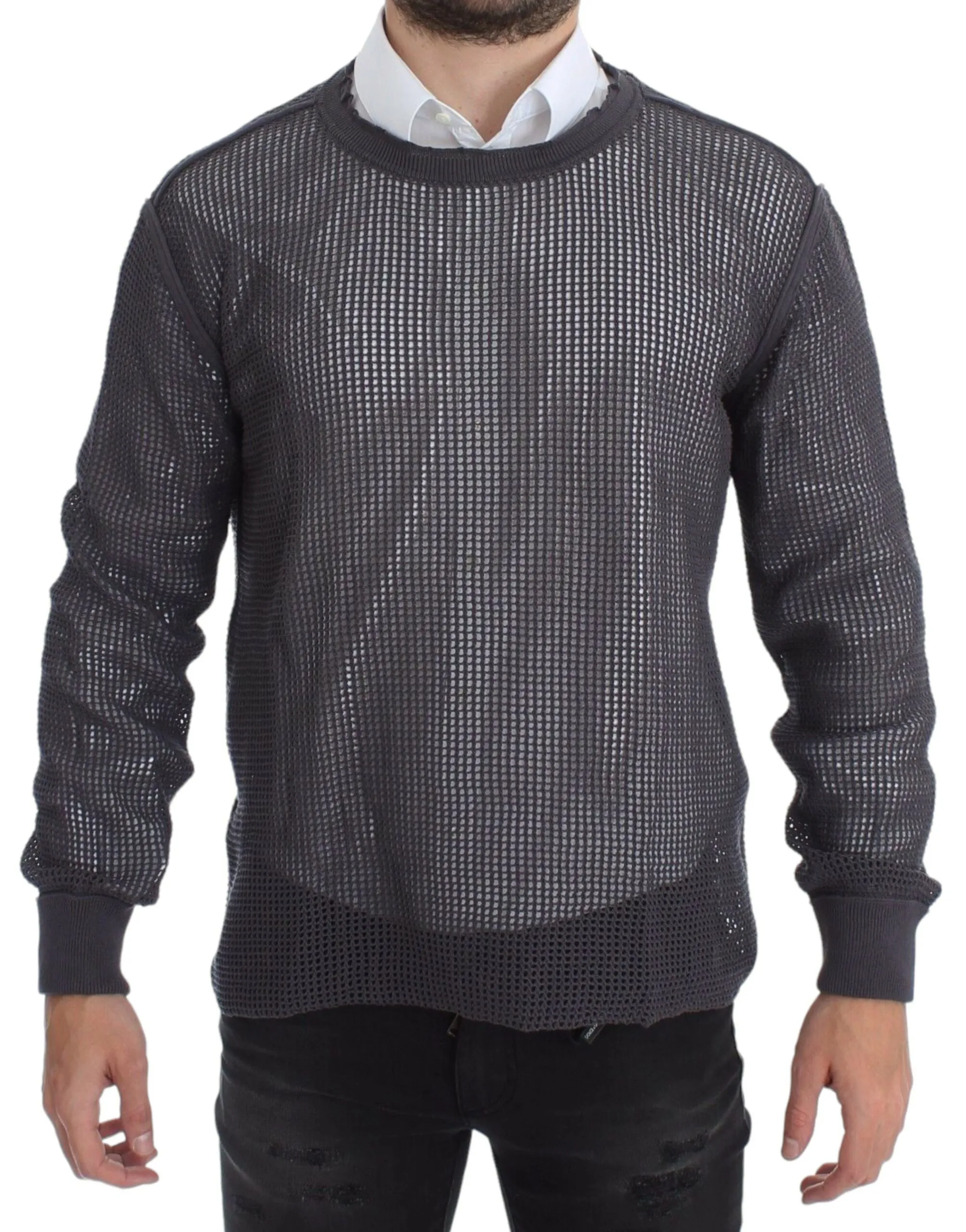 Dolce & Gabbana Men's Elegant Crew-Neck Netted Sweater in Light Purple