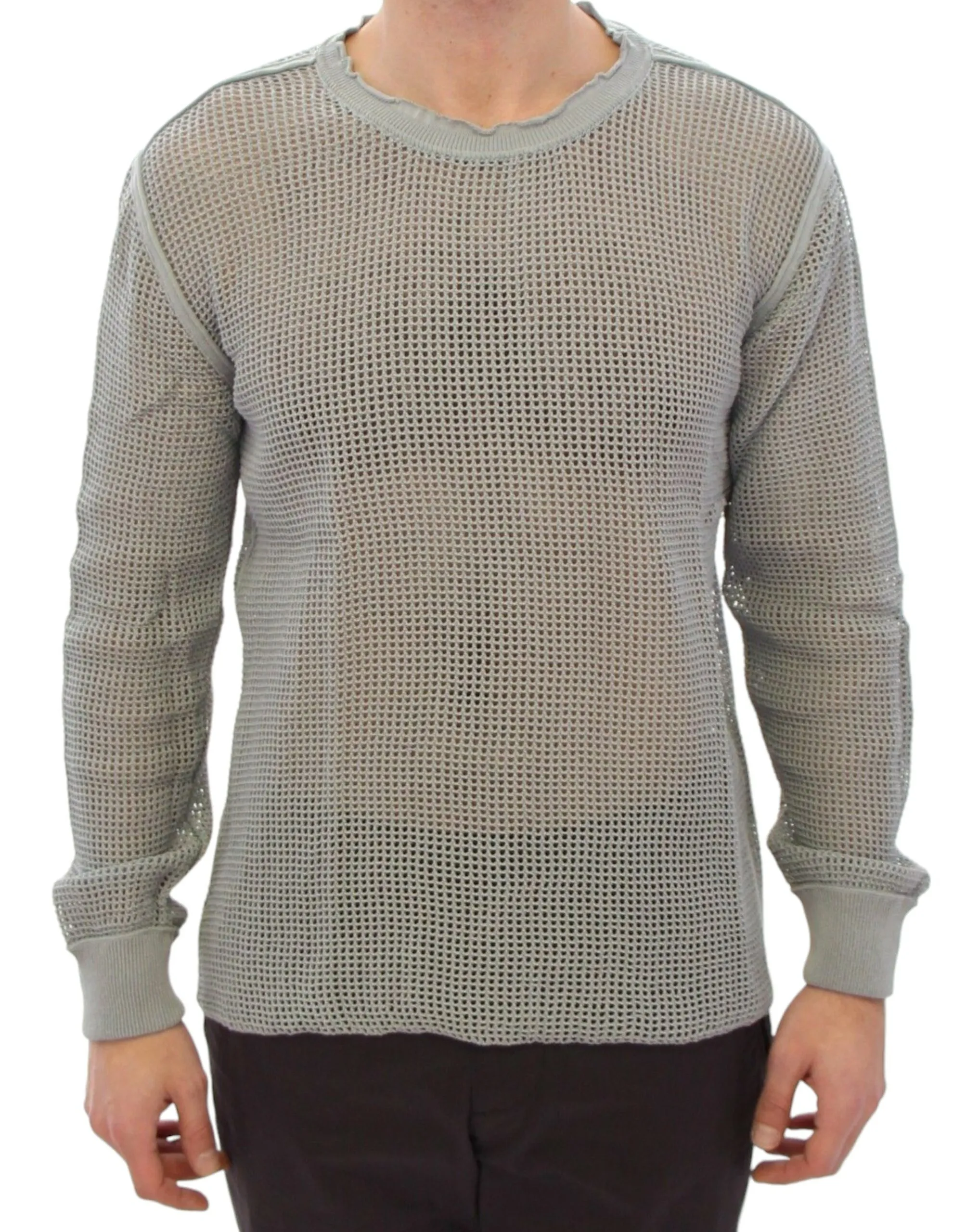 Dolce & Gabbana Men's Elegant Gray Netted Crew-Neck Sweater
