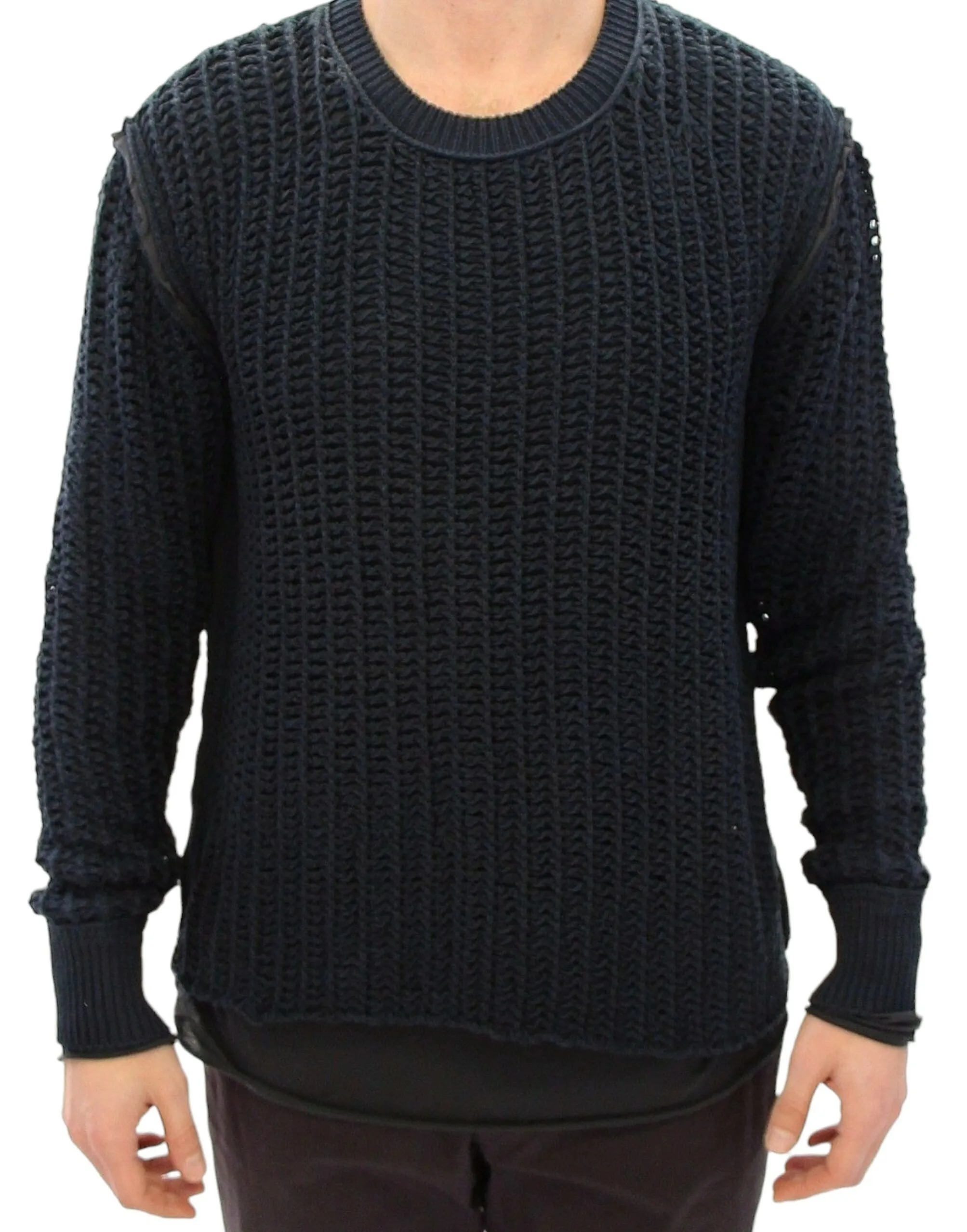 Dolce & Gabbana Men's Elegant Blue and Black Layered Sweater