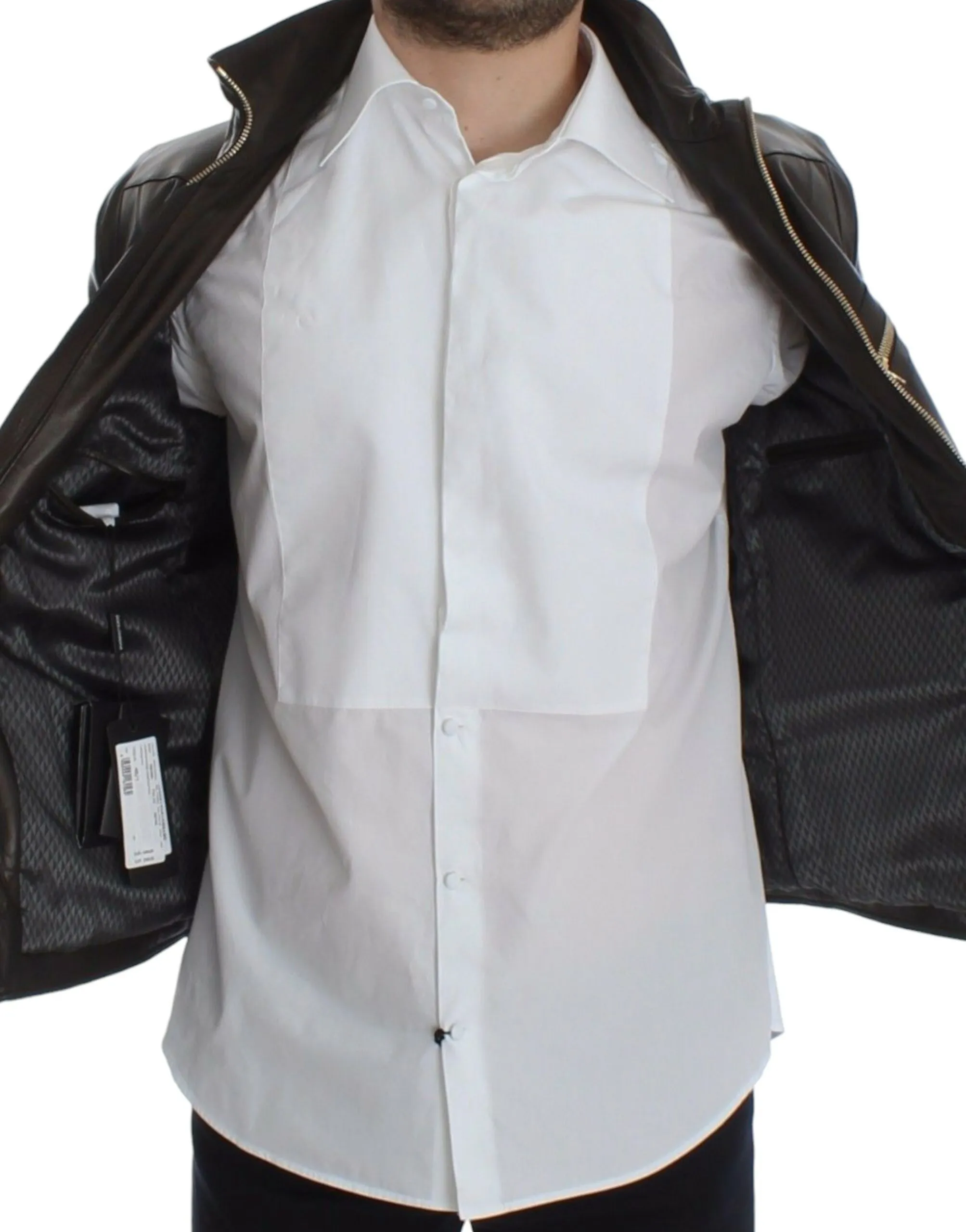 Dolce & Gabbana Men's Elegant Brown Gold-Detailed Leather Jacket