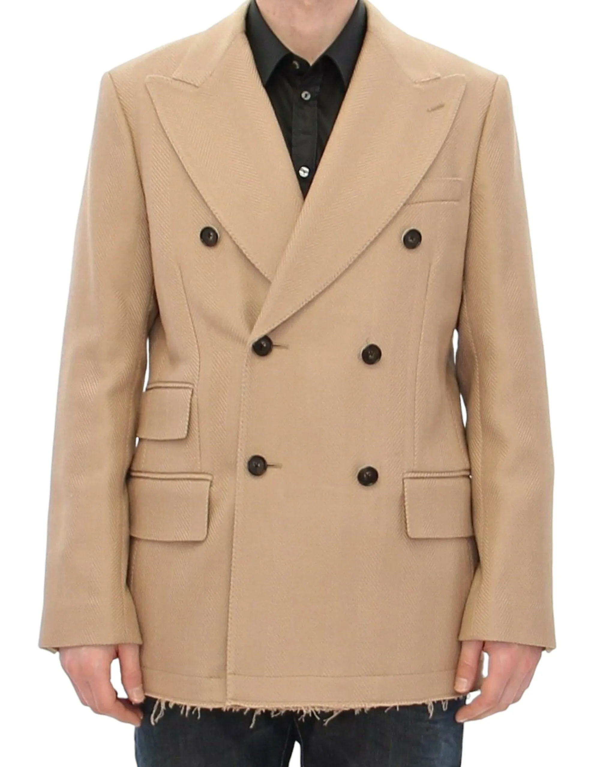 Dolce & Gabbana Men's Elegant Beige Formal Wool Coat