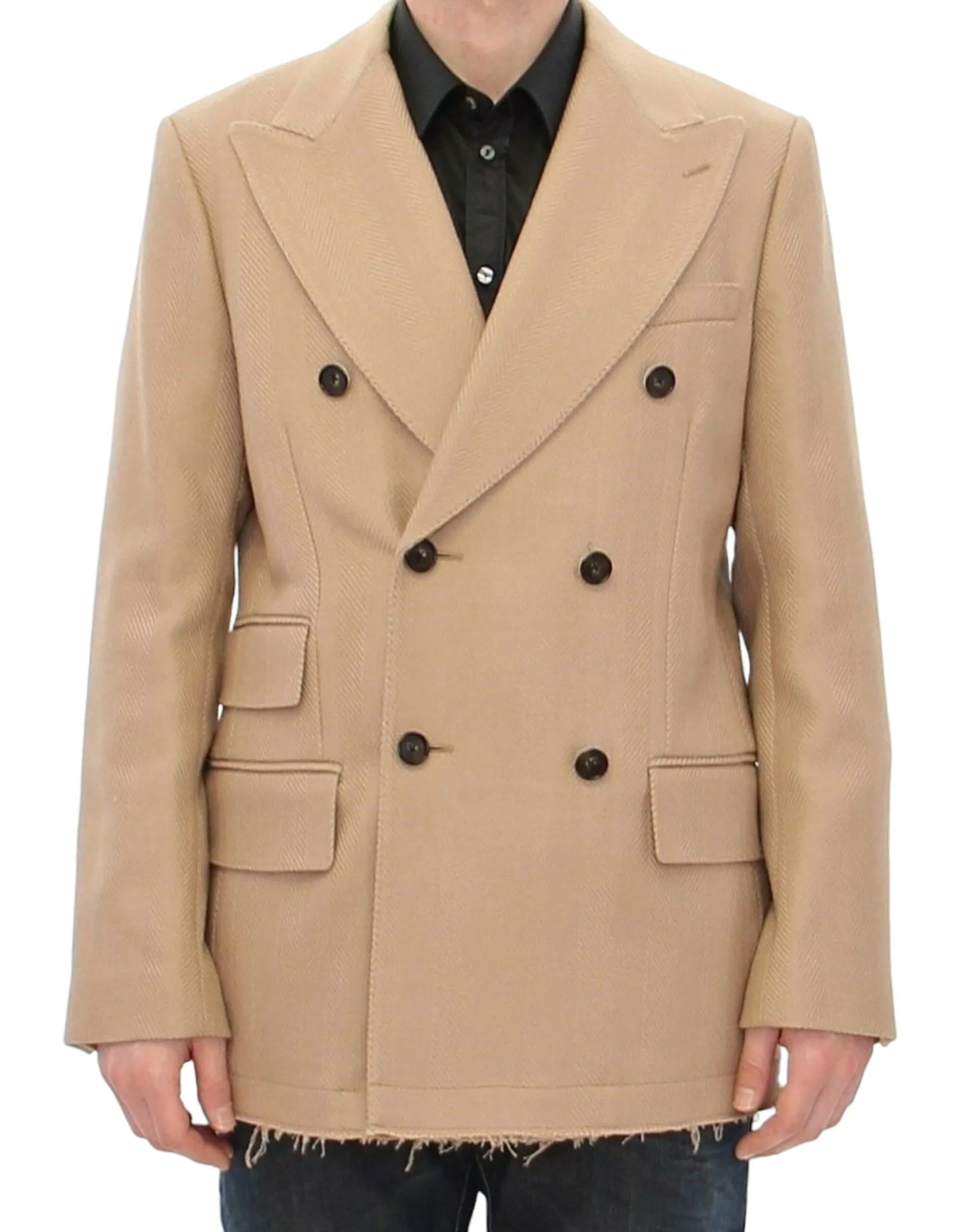 Dolce & Gabbana Men's Elegant Beige Formal Wool Coat