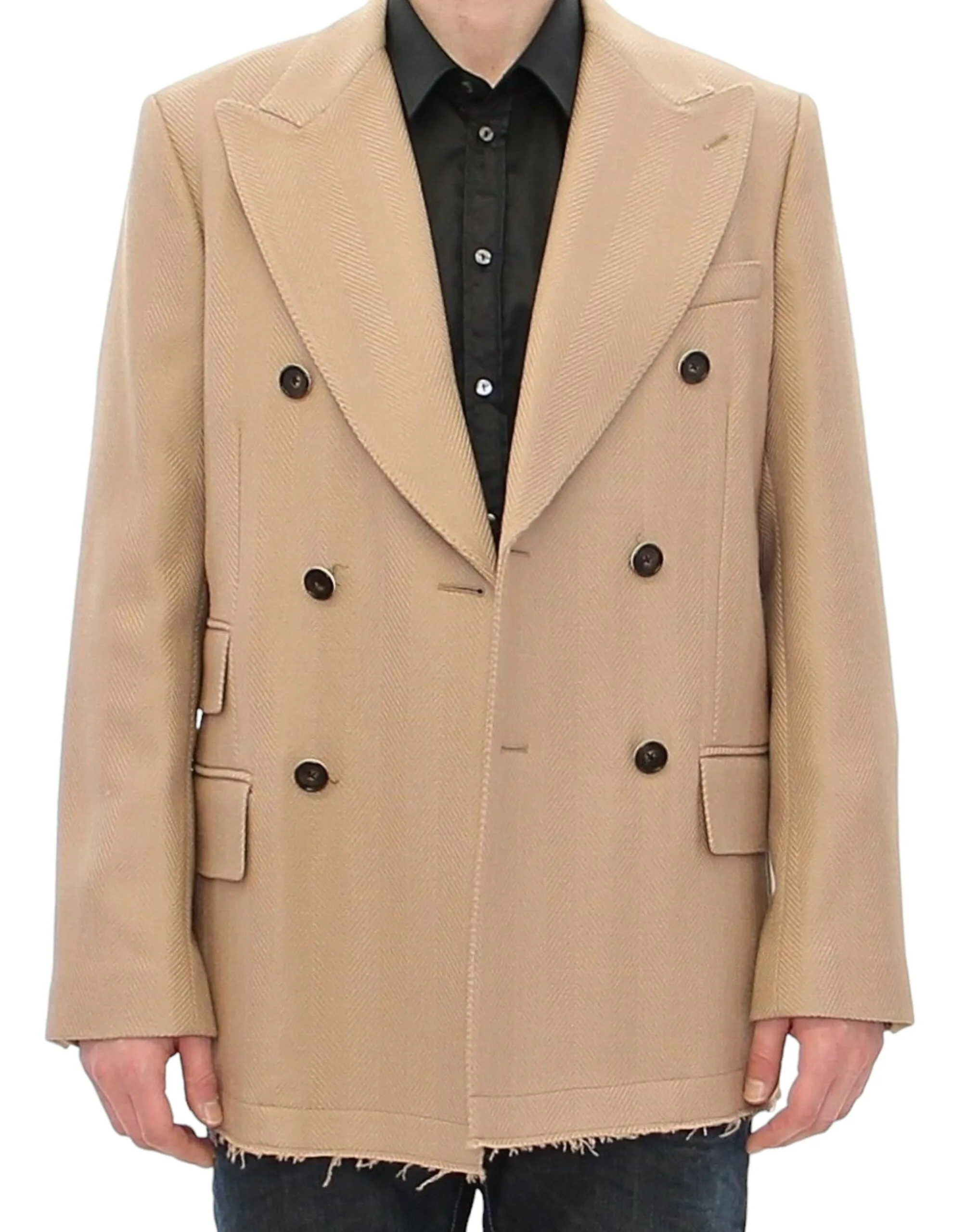 Dolce & Gabbana Men's Elegant Beige Formal Wool Coat