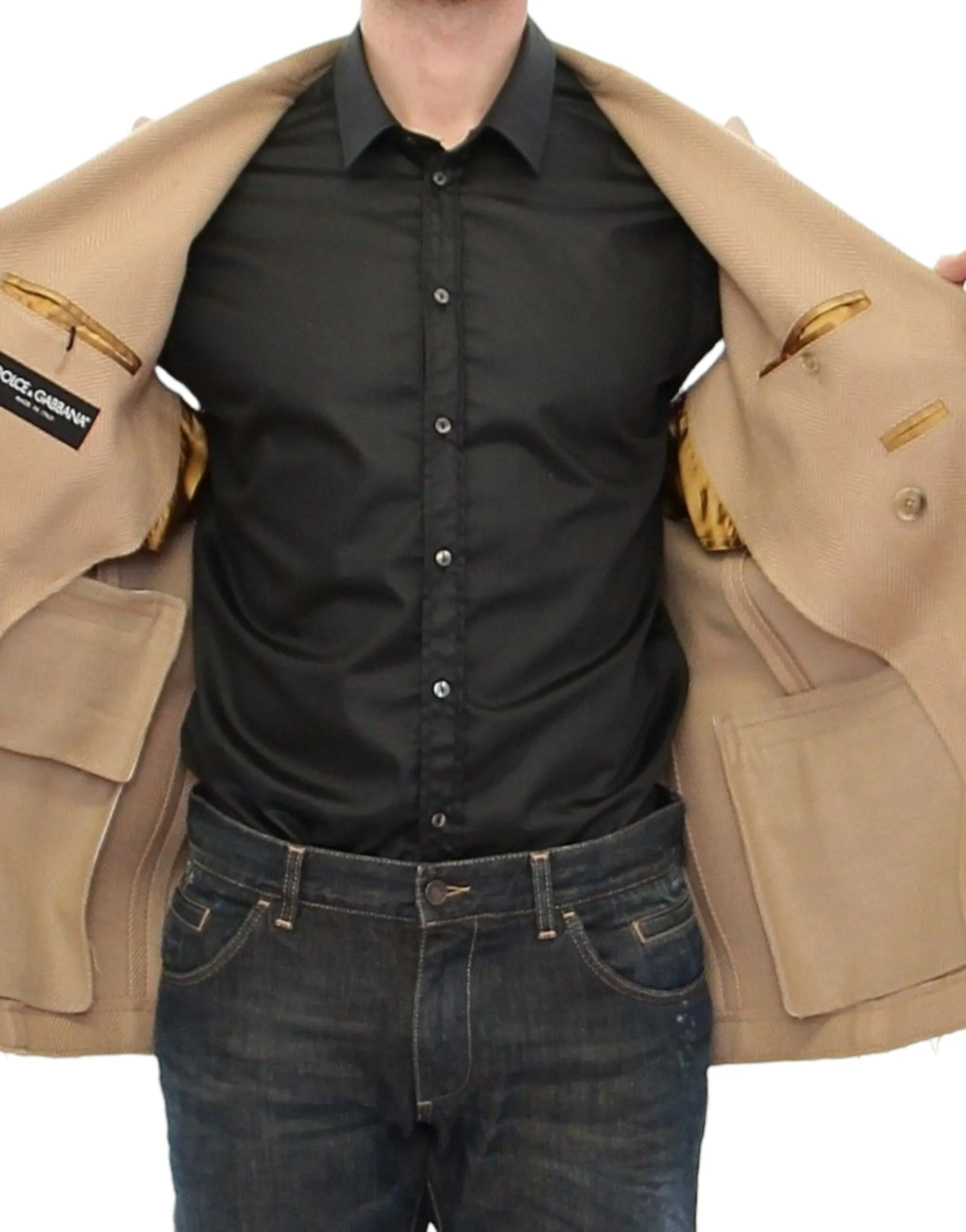 Dolce & Gabbana Men's Elegant Beige Formal Wool Coat