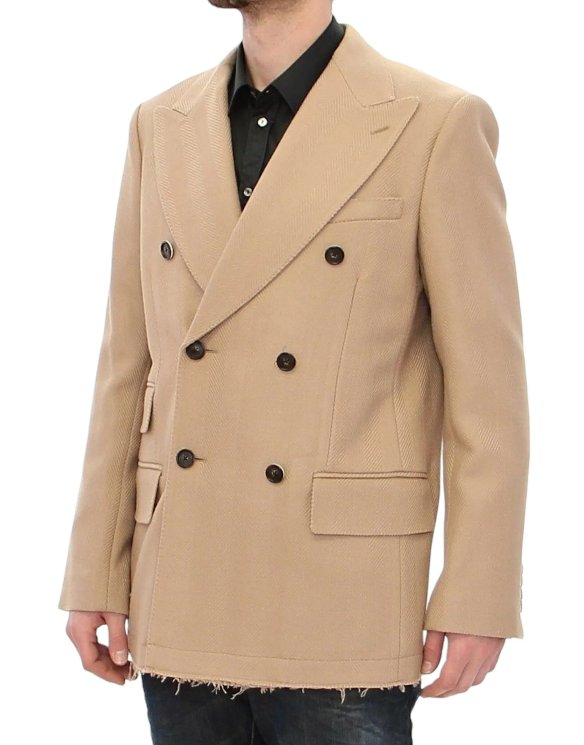 Dolce & Gabbana Men's Elegant Beige Formal Wool Coat