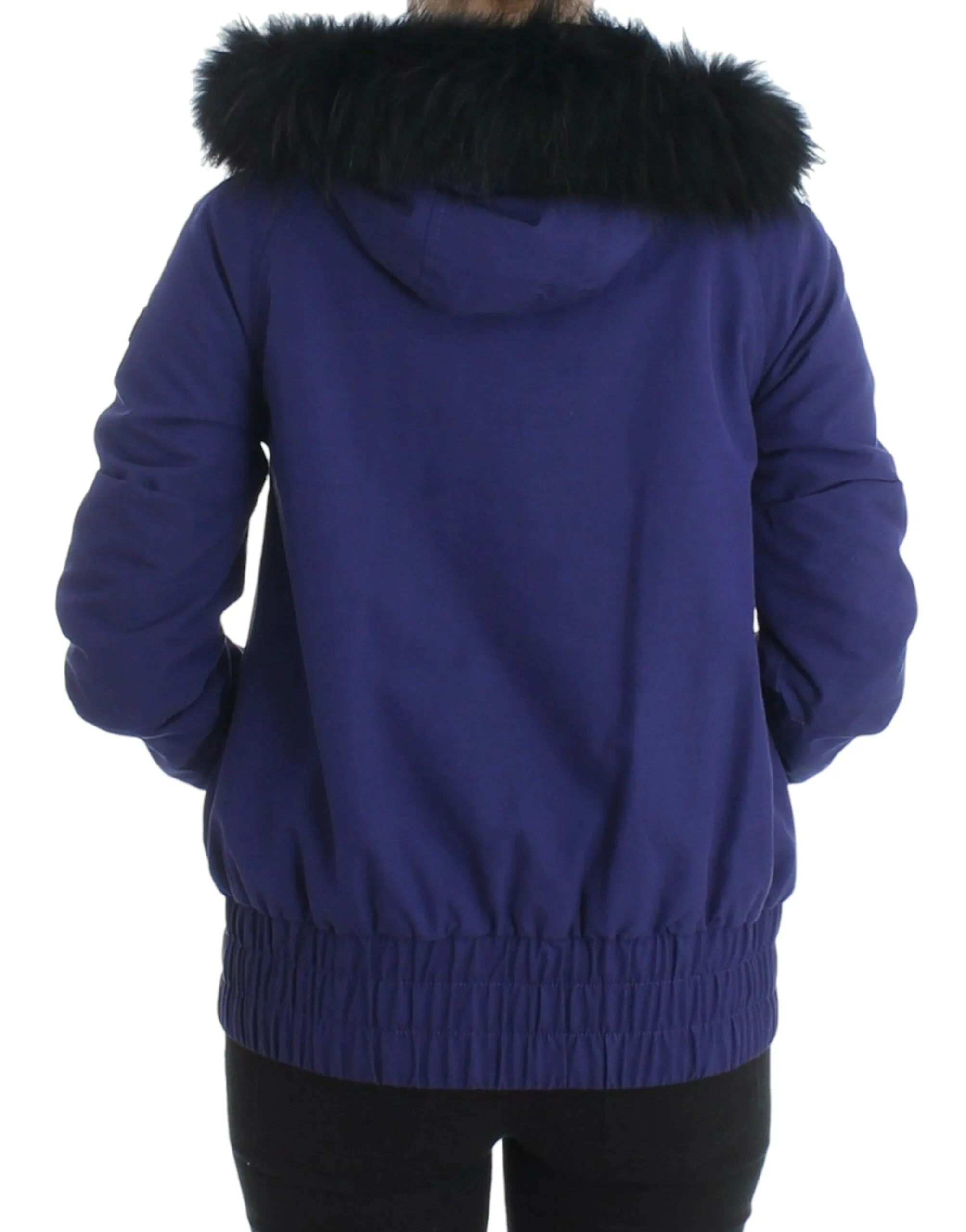 GF Ferre Women's Chic Blue K-Way Jacket with Faux Fur Accent