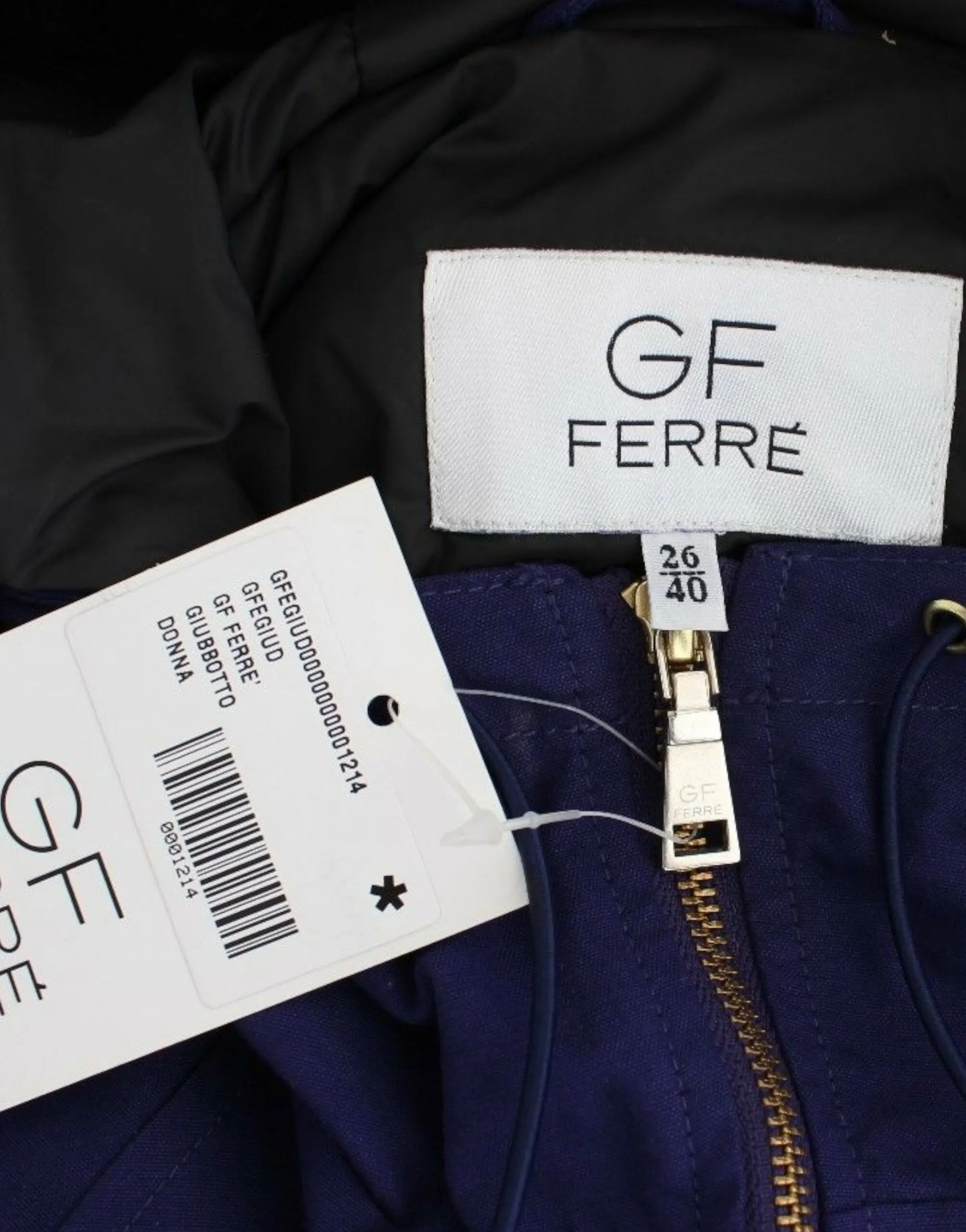 GF Ferre Women's Chic Blue K-Way Jacket with Faux Fur Accent