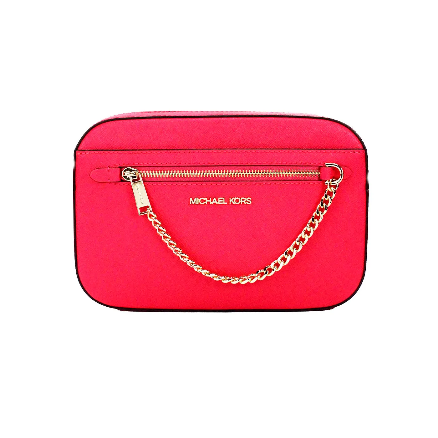 Michael Kors Women's Jet Set East West Electric Pink Leather Zip Chain Crossbody Bag