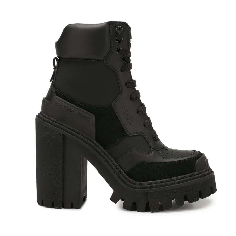 Dolce & Gabbana Women's Elegant Leather Biker Ankle Boots with Suede Details