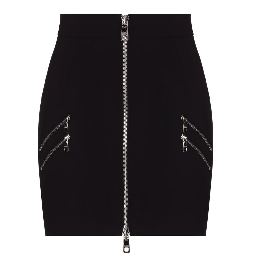 Dolce & Gabbana Women's Chic Multi-Zipper Black Skirt with Leopard Lining