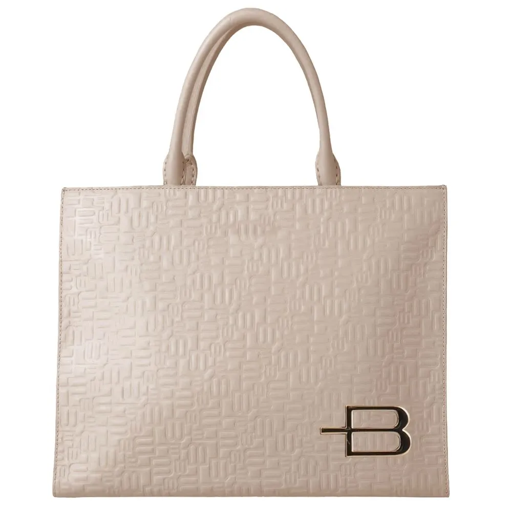 Baldinini Trend Women's Chic Beige Calfskin Handbag with Logo Motif